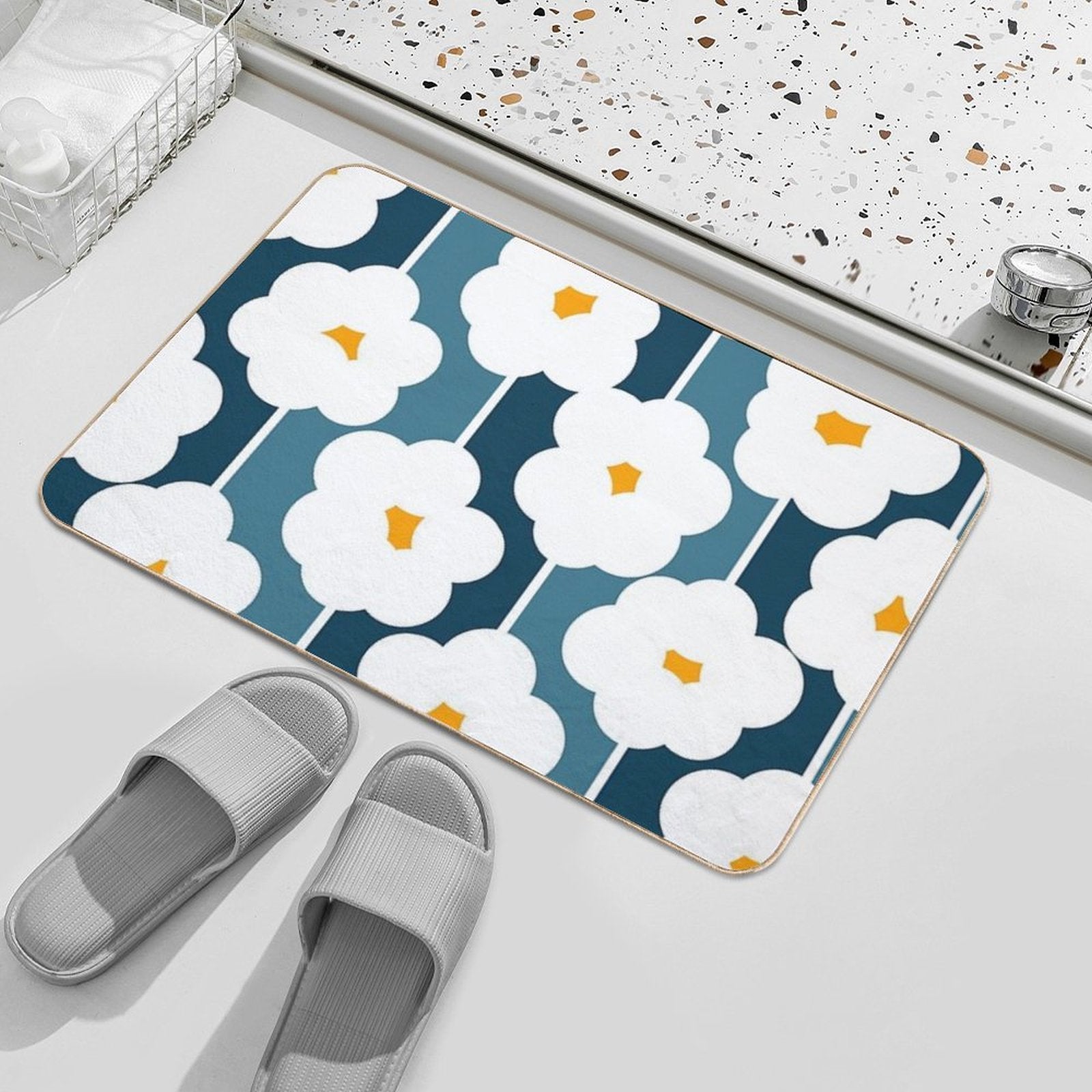 Joyful Abstract Floral Daisies Pattern  Toxin-Free Bath Mat