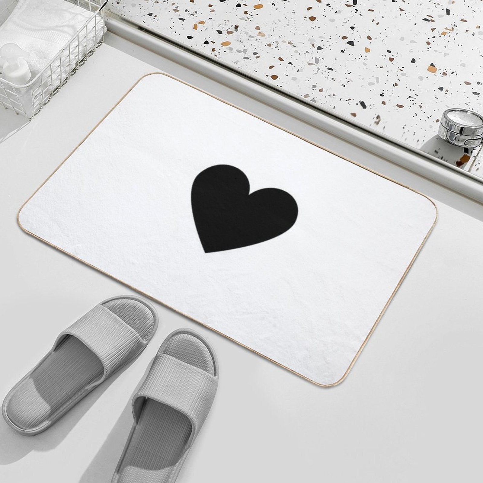 Black Heart  Fade-Resistant Bath Mat