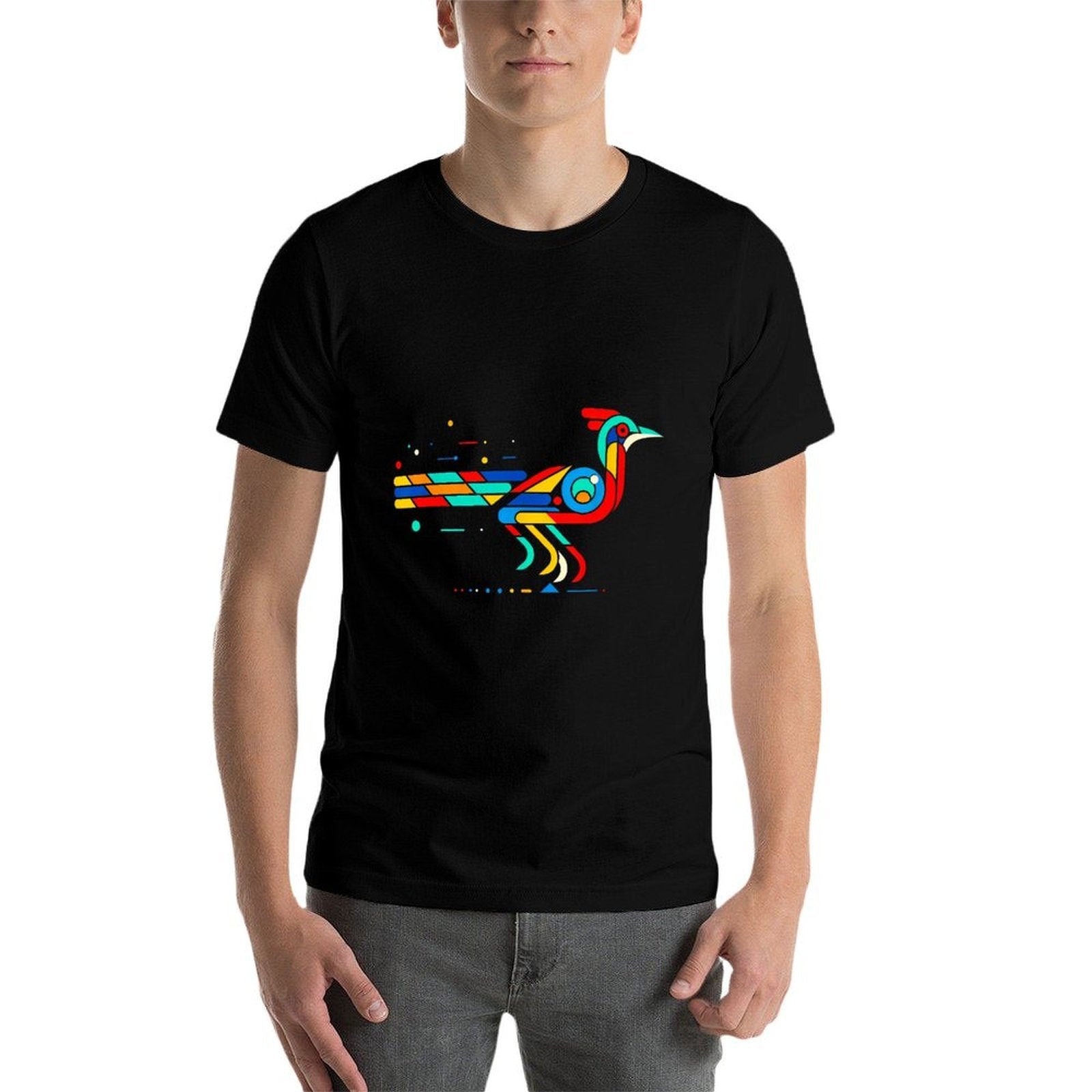 Geometric Minimalism Modern Illustration Roadrunner Bird Art  Moisture-wicking T-Shirt