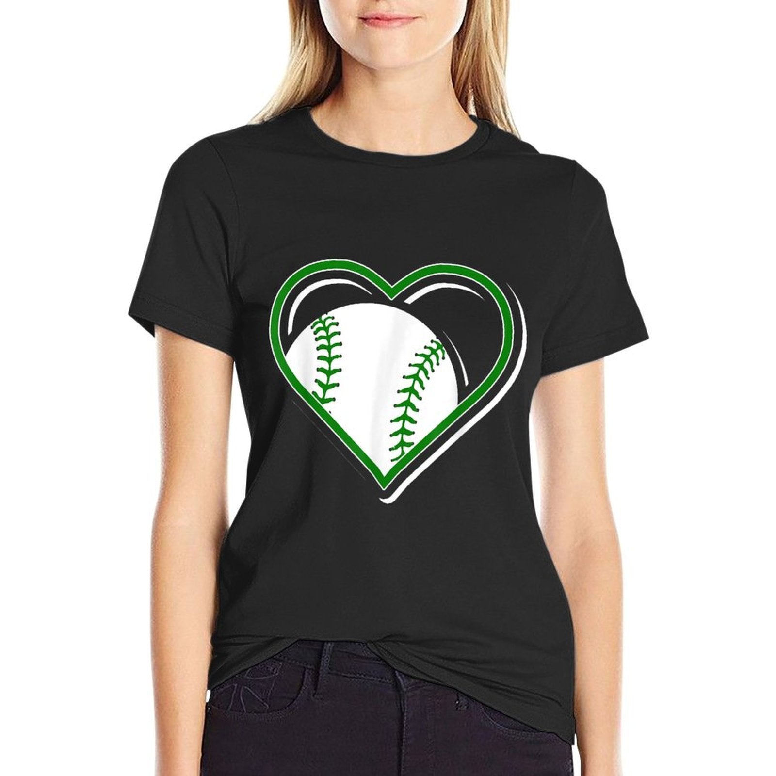 Green Baseball Heart for Baseball Lovers  High-quality Stitching T-Shirt