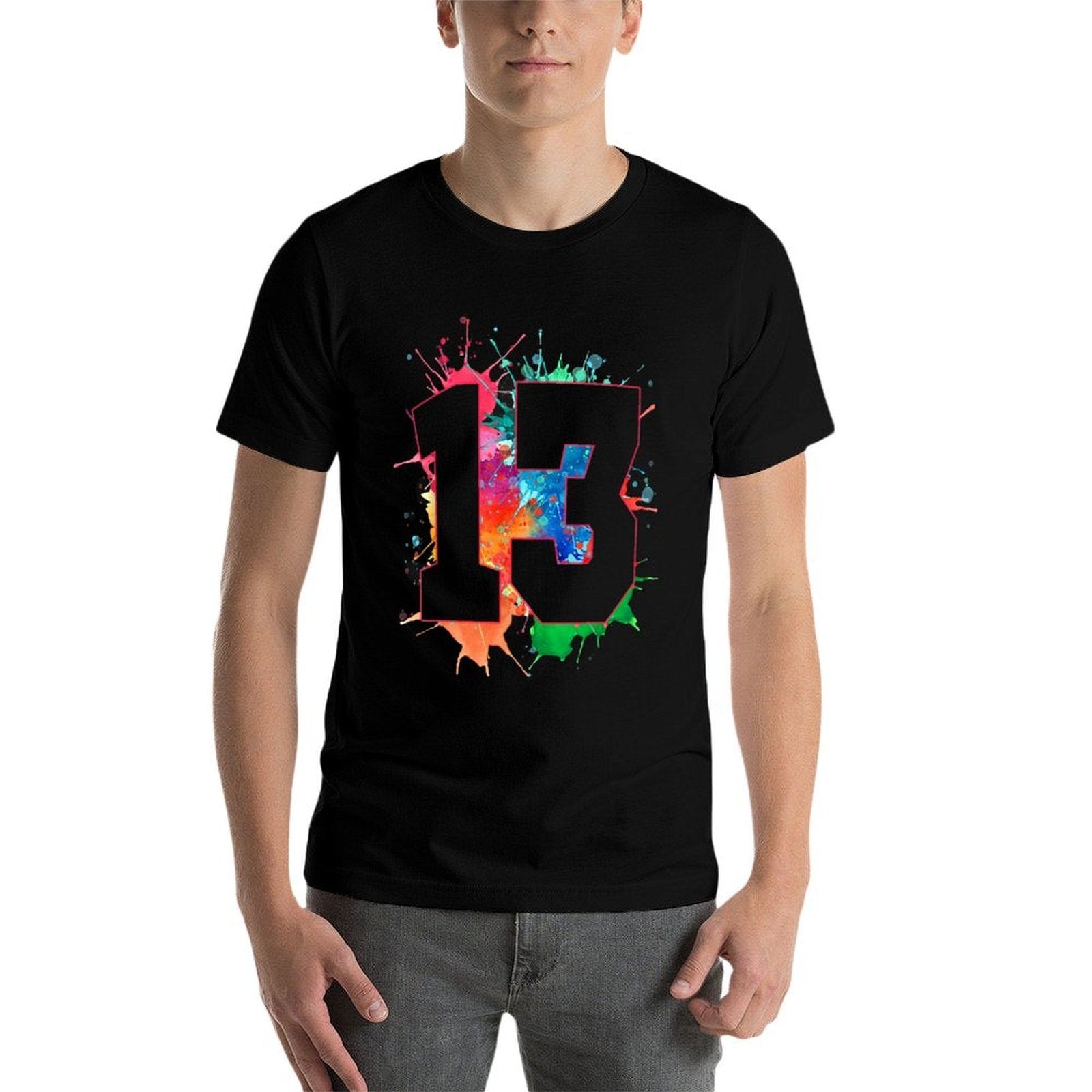 13th Birthday T-shirt for Girls Boys 13 Paint Splashes Teen  Summer-ready Fabric T-Shirt
