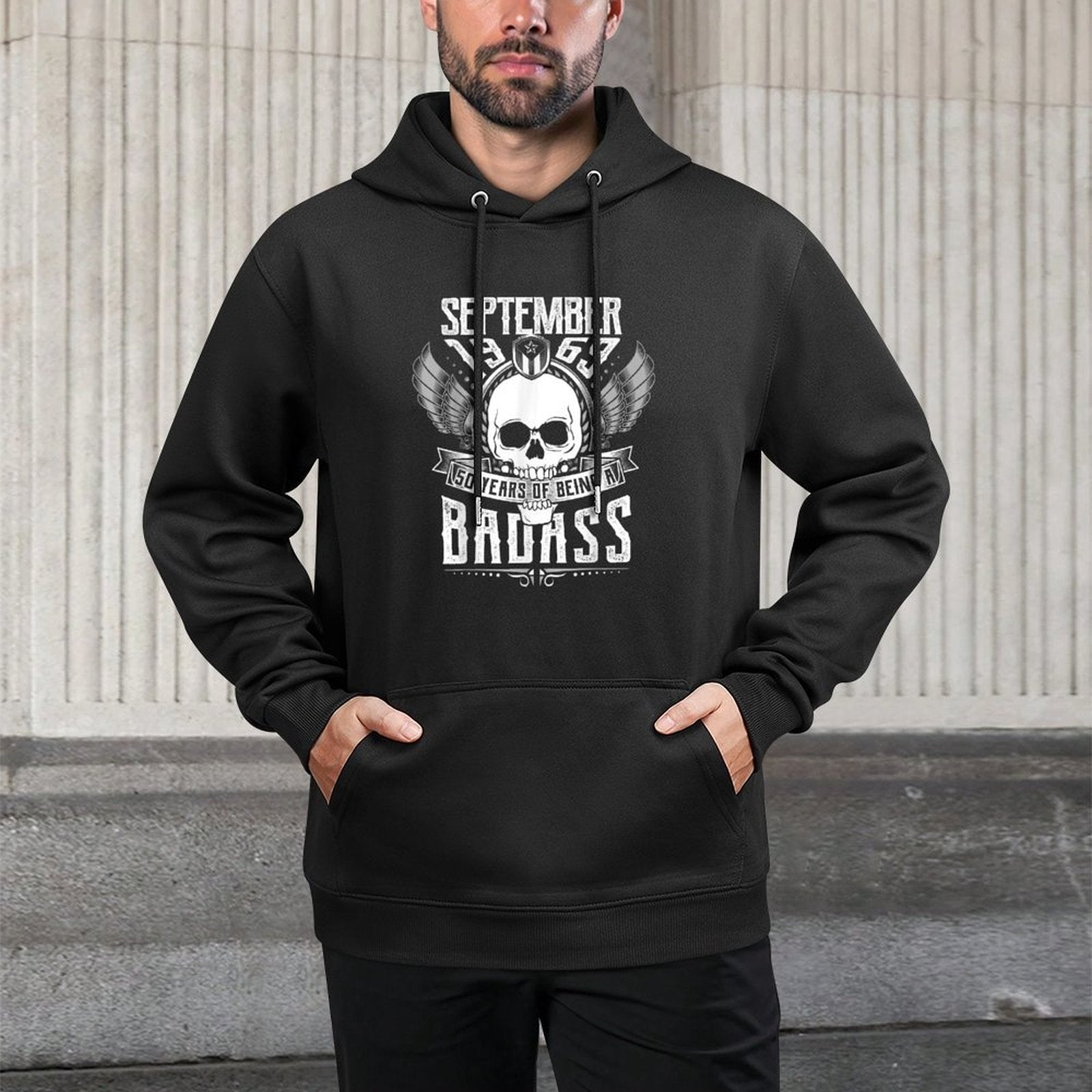 50th Birthday Gift September 1969, Badass Biker Style Customizable Surface Hoodie