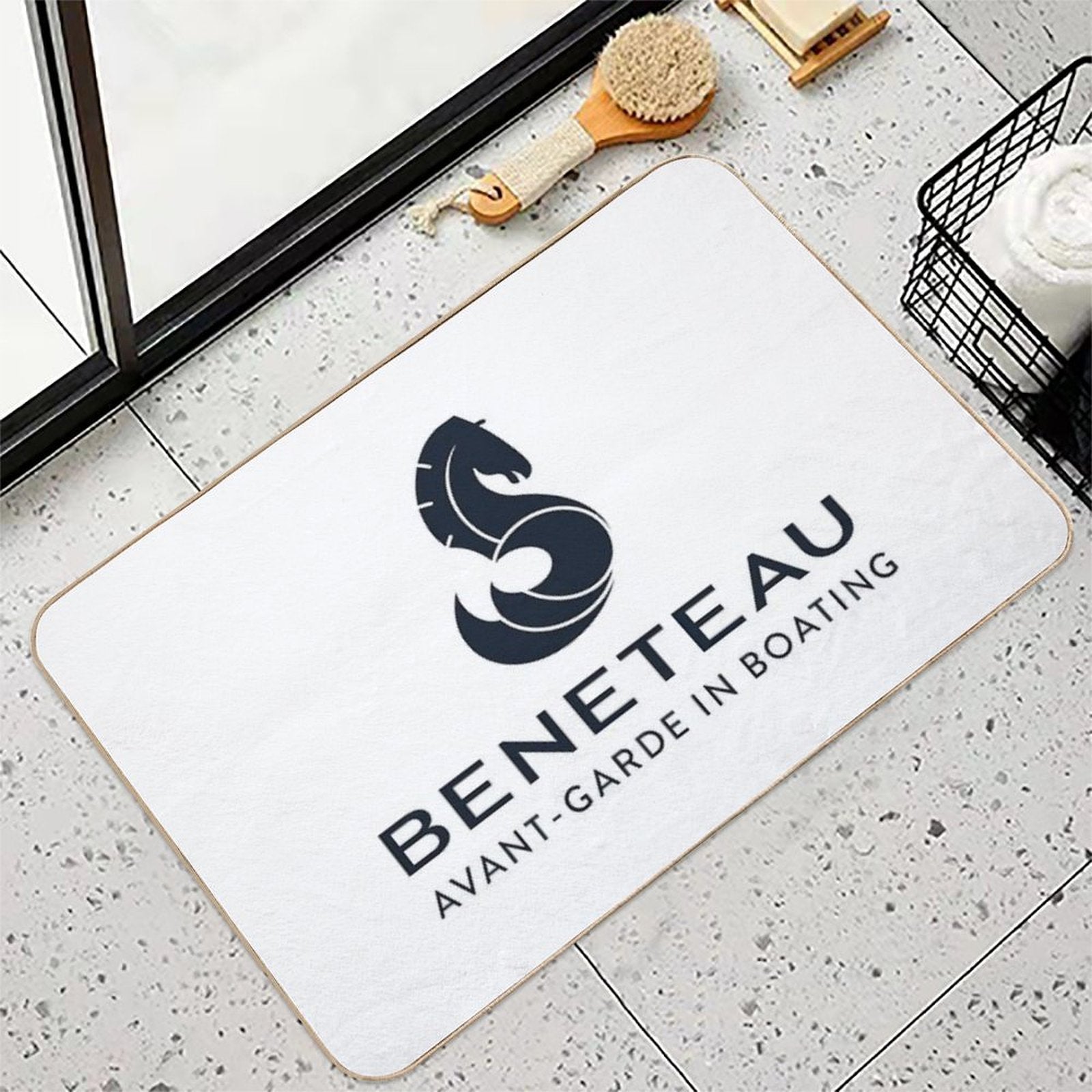 Beneteau Yachts Logo Fishing Boats  Easy Maintenance Bath Mat