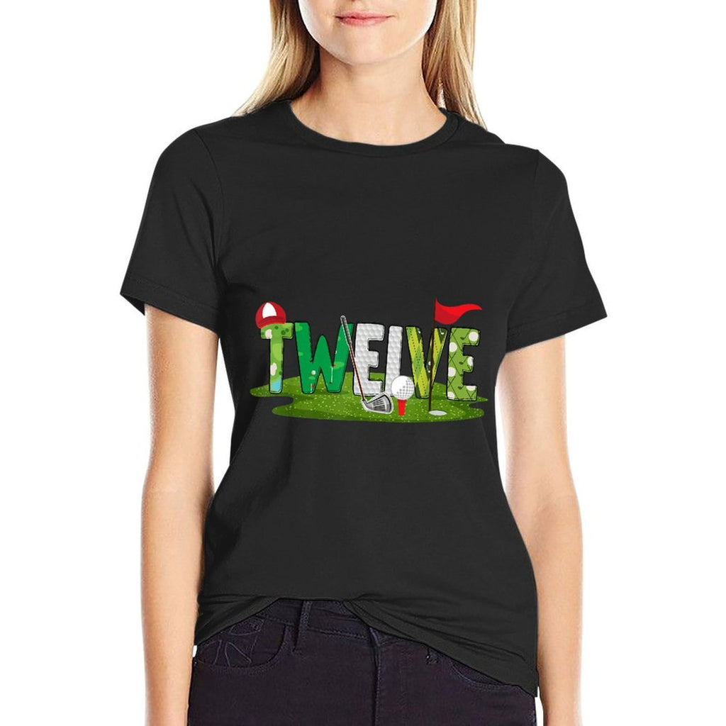 12th Birthday Golf Theme 12 Year Old Kids Sport Party  Ribbed Collar T-Shirt