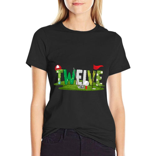 12th Birthday Golf Theme 12 Year Old Kids Sport Party  Ribbed Collar T-Shirt