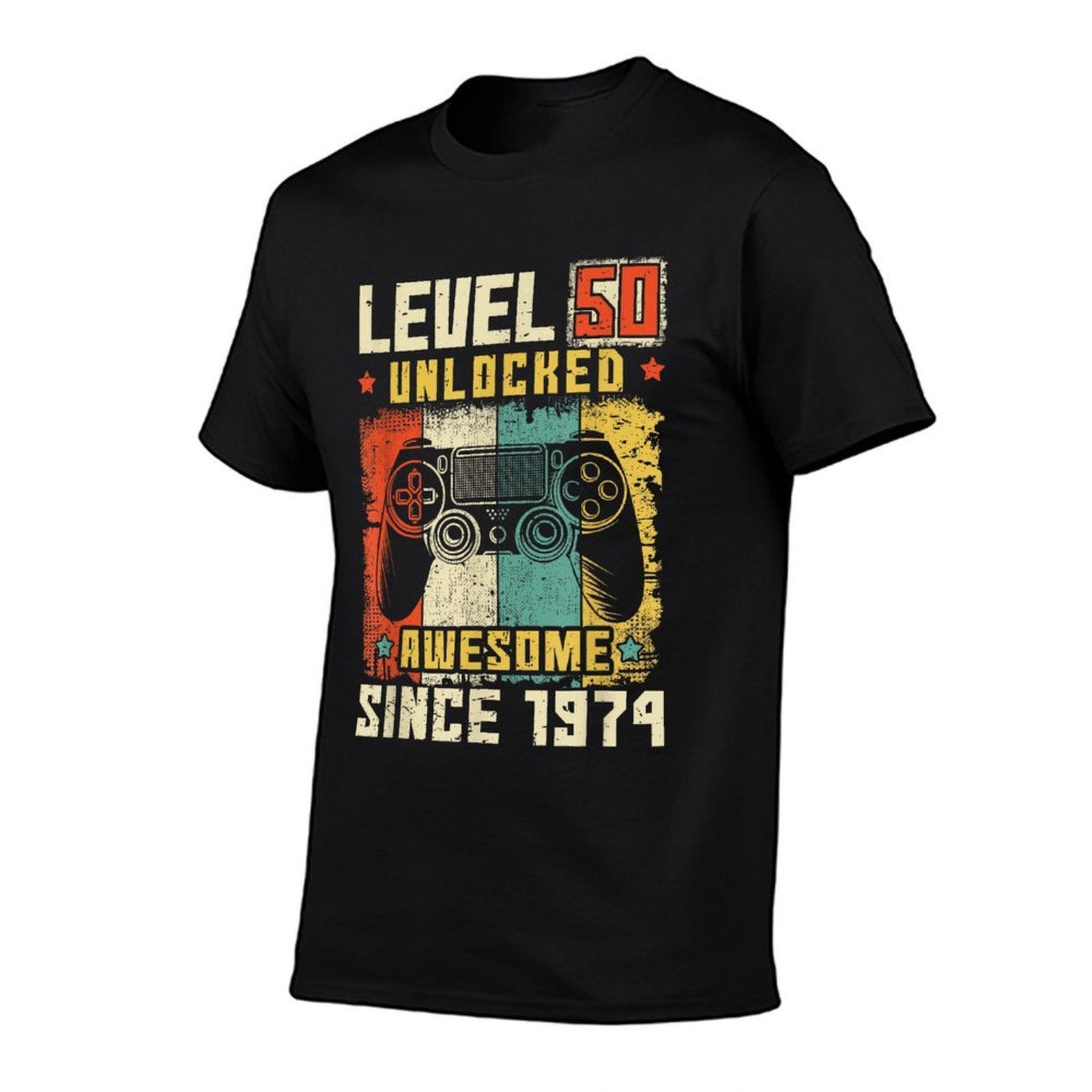 50 Birthday Decorations Gamer Men Video 1974 50th Birthday  Rolled Sleeves T-Shirt