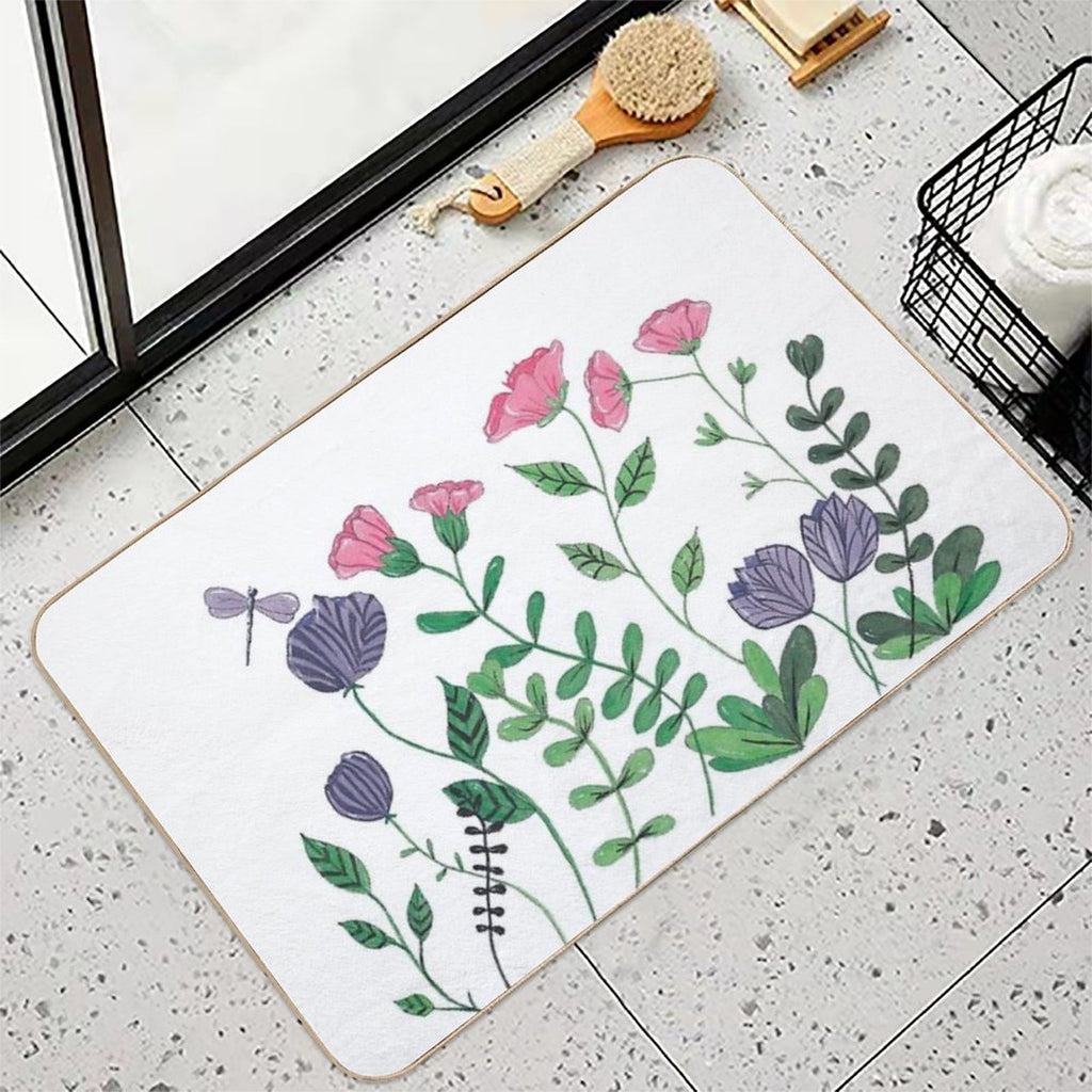 White Whimsy Garden  High-Traffic Bath Mat