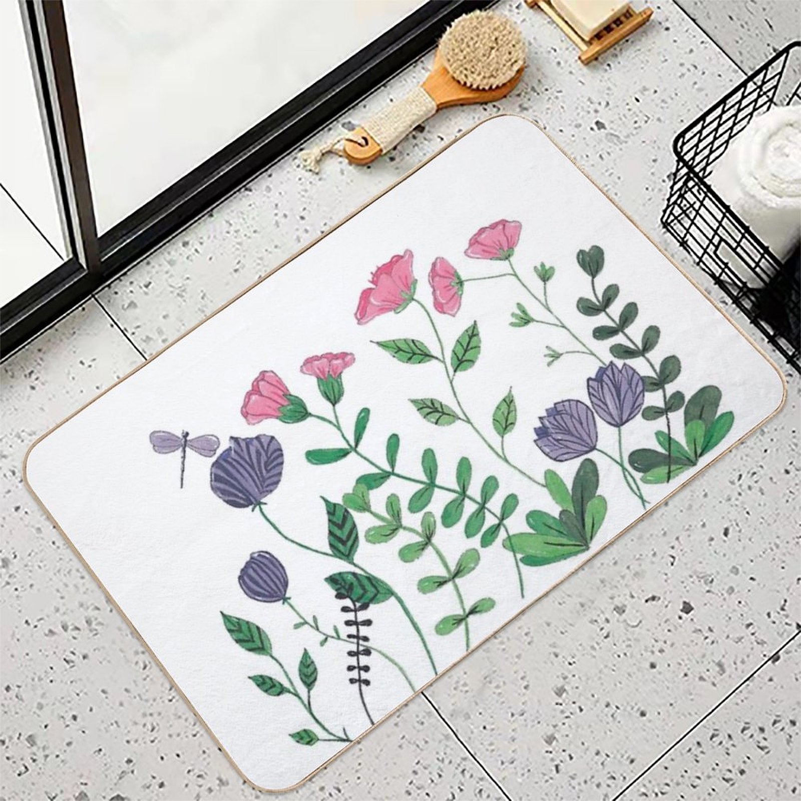 White Whimsy Garden  High-Traffic Bath Mat