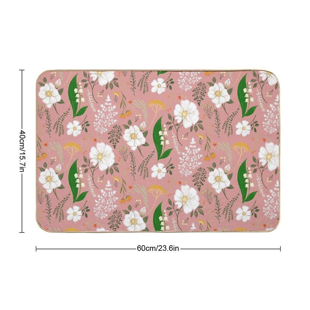 Garden Florals on Soft Pink.  Dirt-Trapping Bath Mat