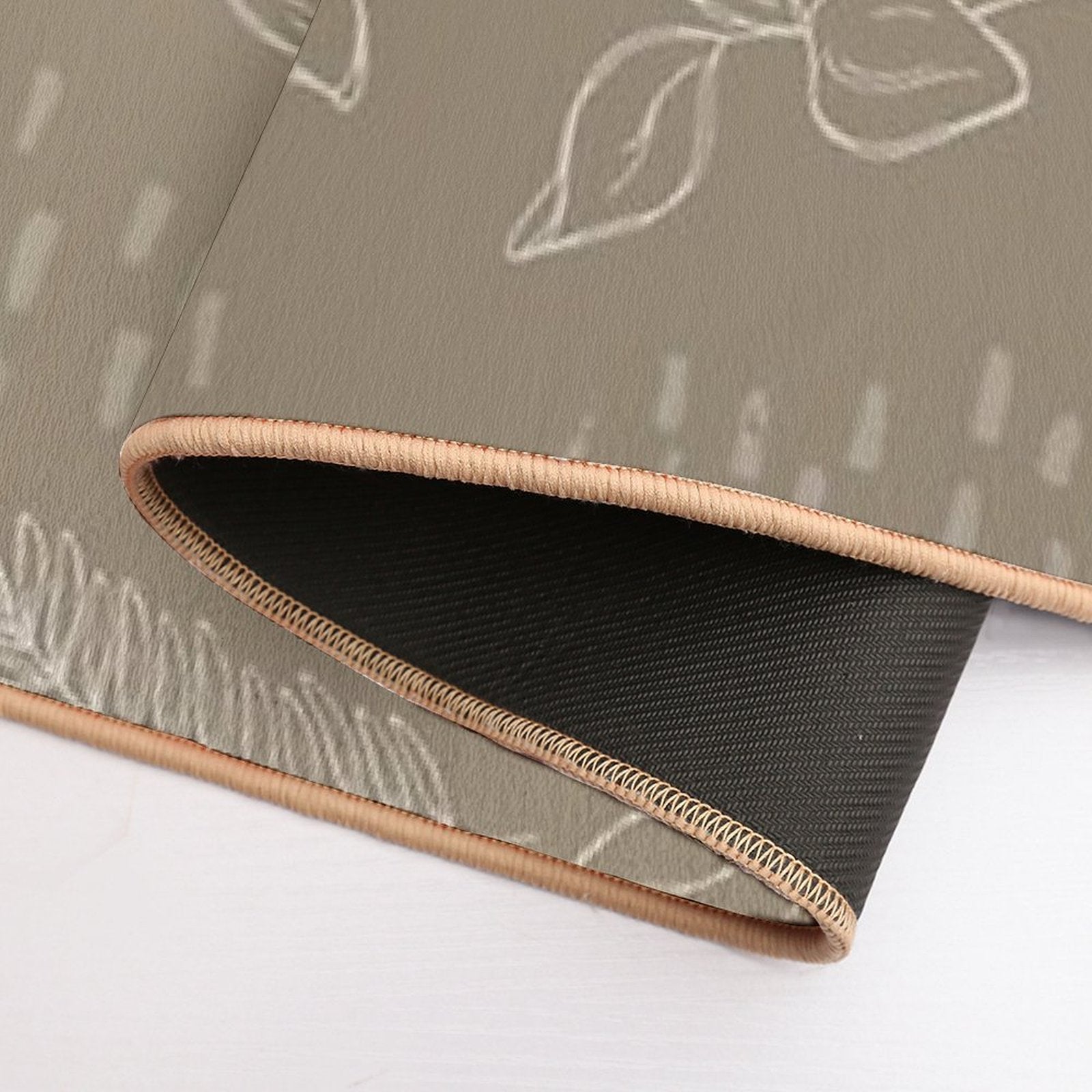 Beige Botanical Line Art  Fade-Resistant Bath Mat