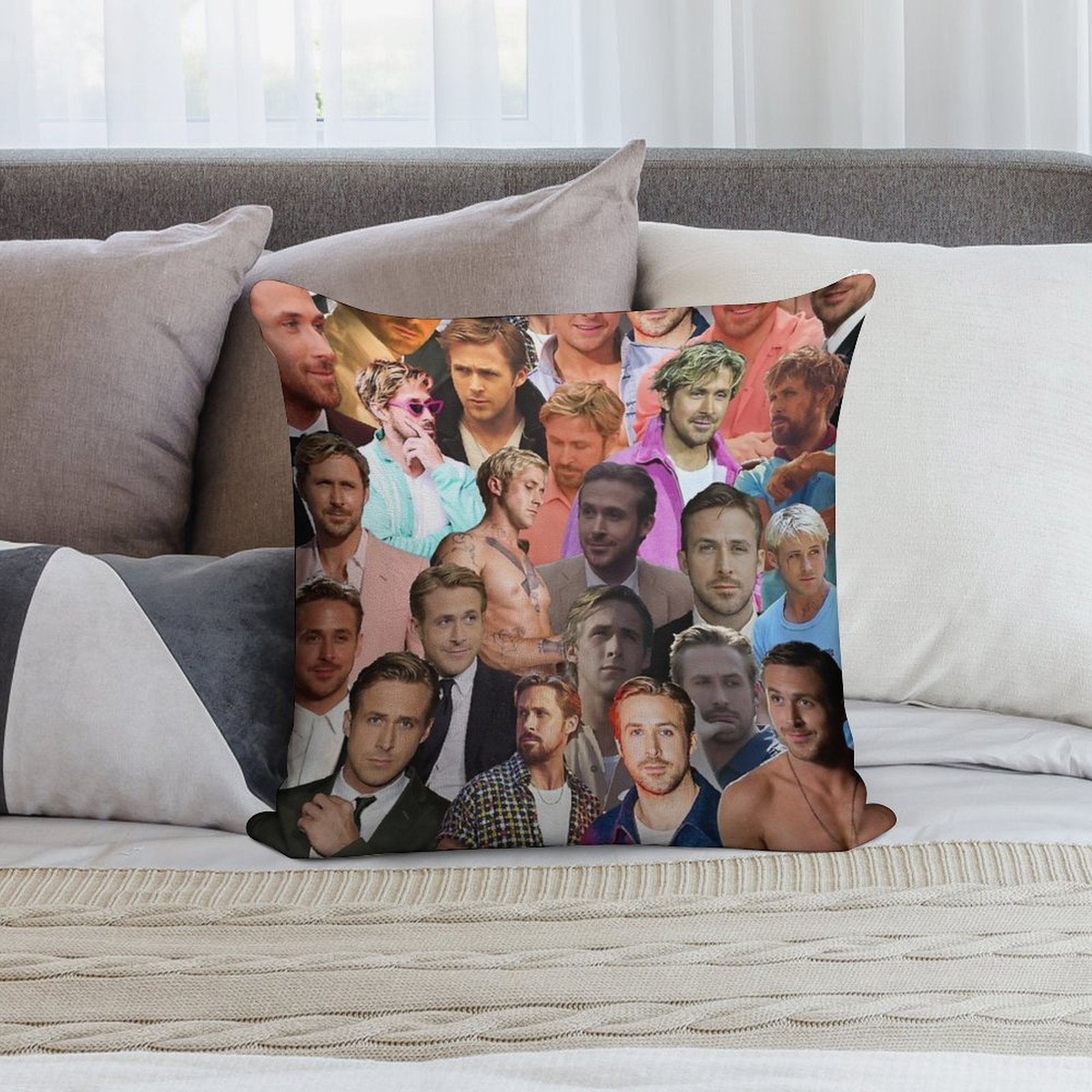 Ryan Gosling Photo Collage Soft Gift Ready Throw Pillow