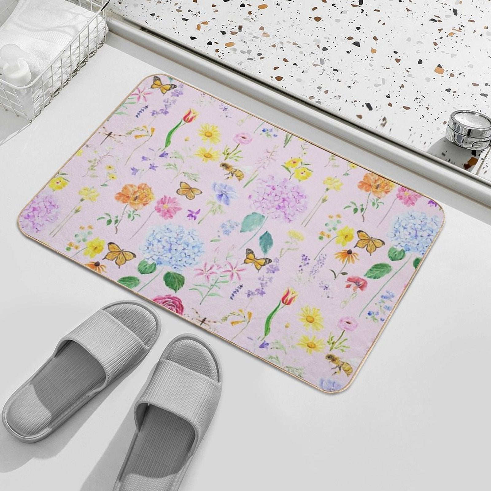 Copy of Summer Garden Flowers  Oil Painting Effect Pink Background  Versatile Bath Mat