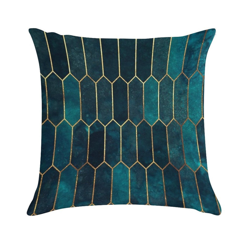 Deep Teal And Blue Gold  Pattern Soft Durable Construction Throw Pillow