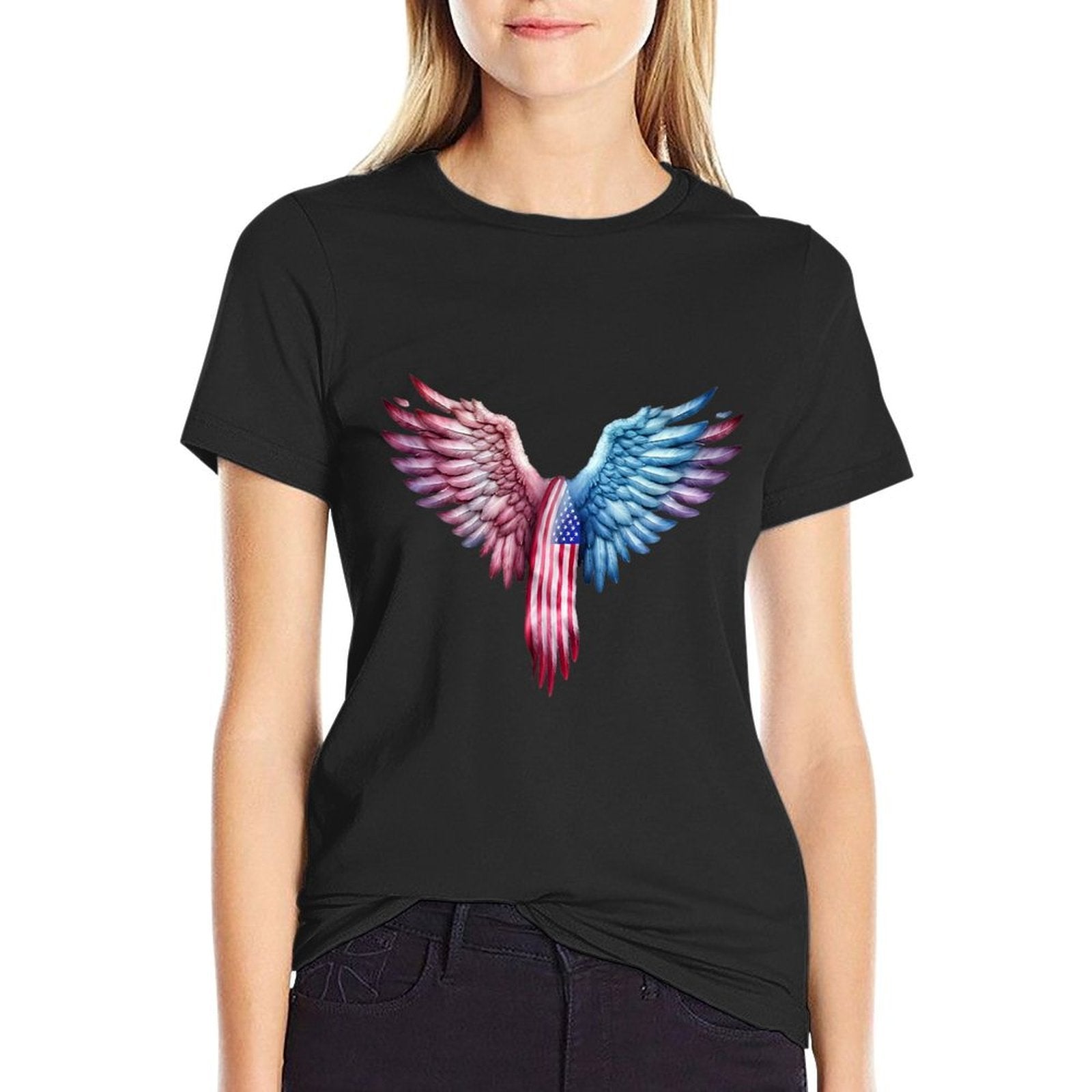 Veterans Day, 4th of July Patriotic Wings Angel Usa Flag Premium  Soft T-Shirt