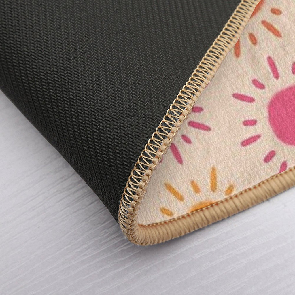Groovy Retro Sun Pattern - Tan Orange Pink Palette  Easy Maintenance Bath Mat