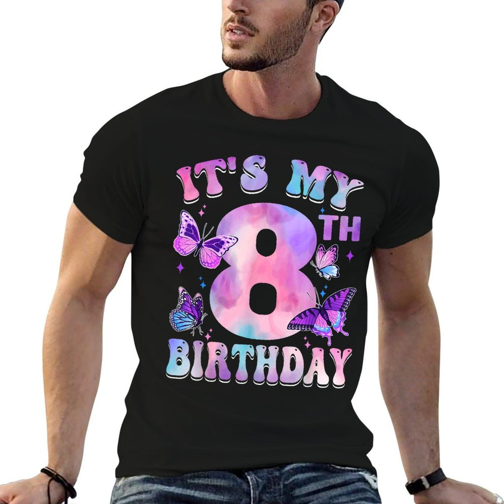 It's My 8th Birthday Butterfly Theme 8 Year Old Party Girl  Durable T-Shirt