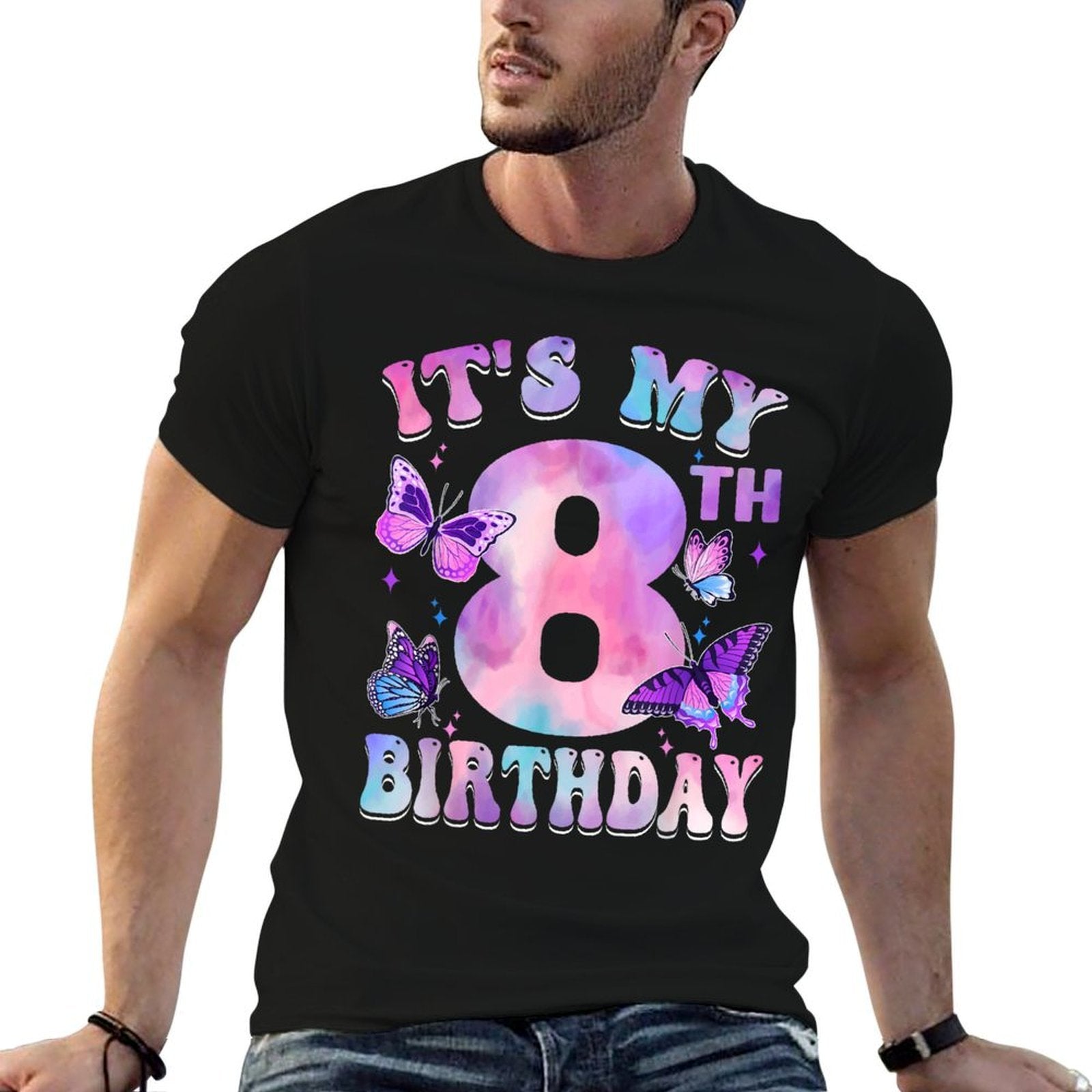 It's My 8th Birthday Butterfly Theme 8 Year Old Party Girl  Durable T-Shirt