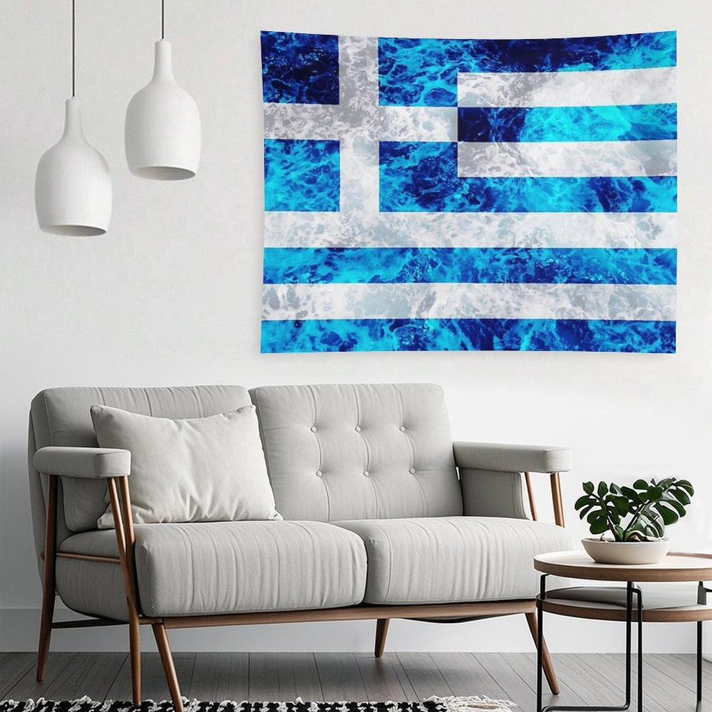 Flag of Greece - Ocean Waves Navy Naval Nautical Sailor Sea Cool Flags Tapestry