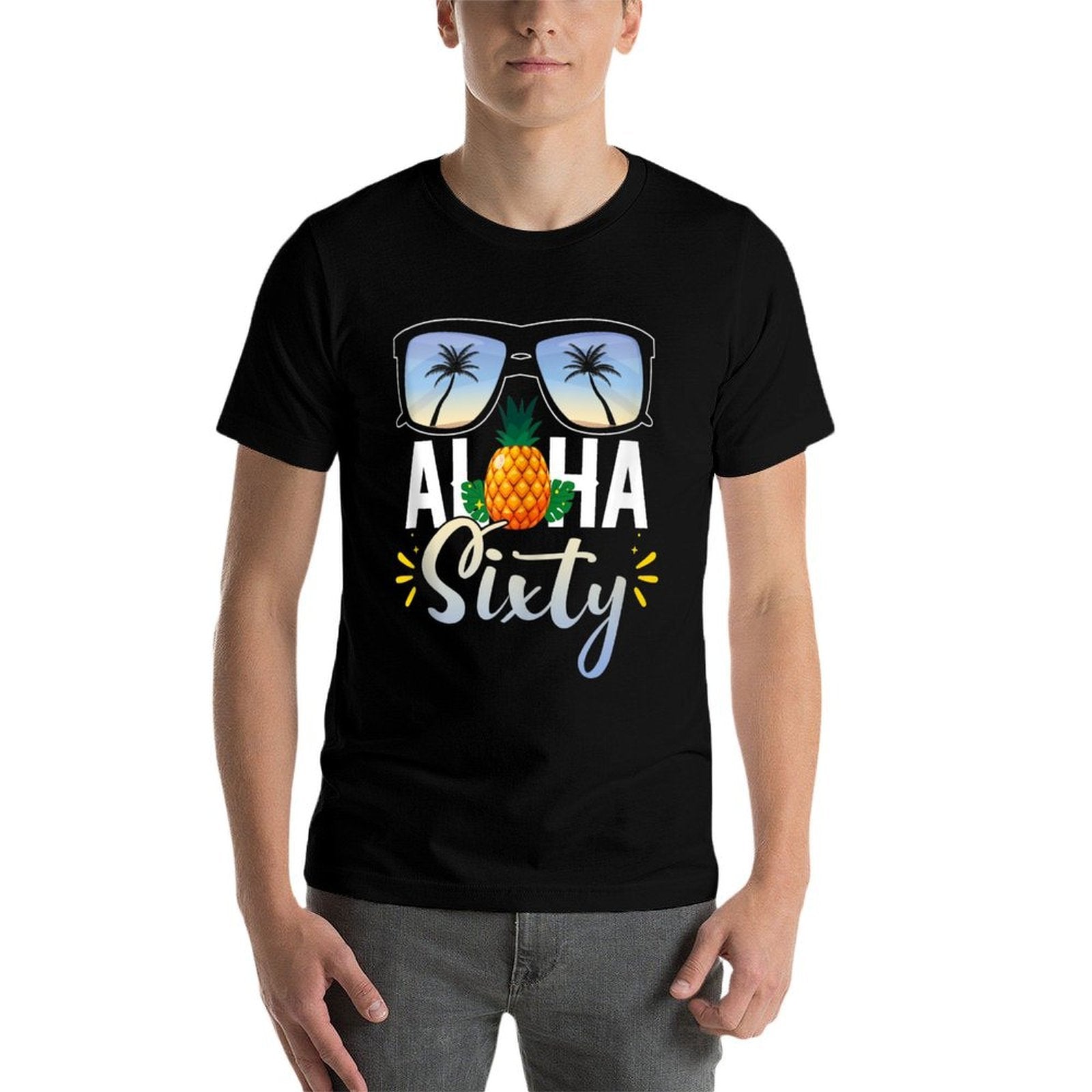 60th Birthday Aloha Sixty Beach Tropical Vacation Sunglasses  Oversized Silhouette T-Shirt