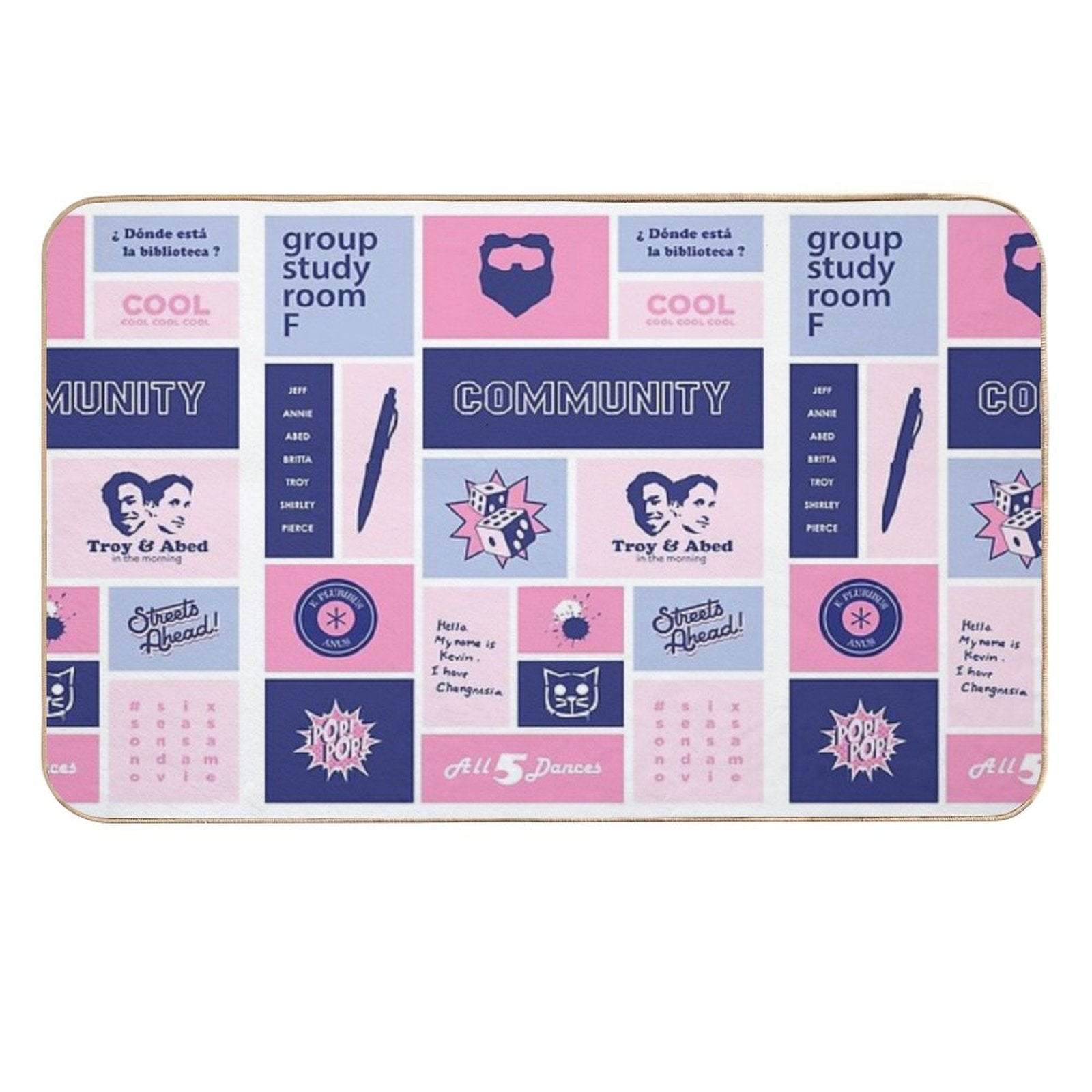 Community Collage Pink  Blue  Absorbent Bath Mat