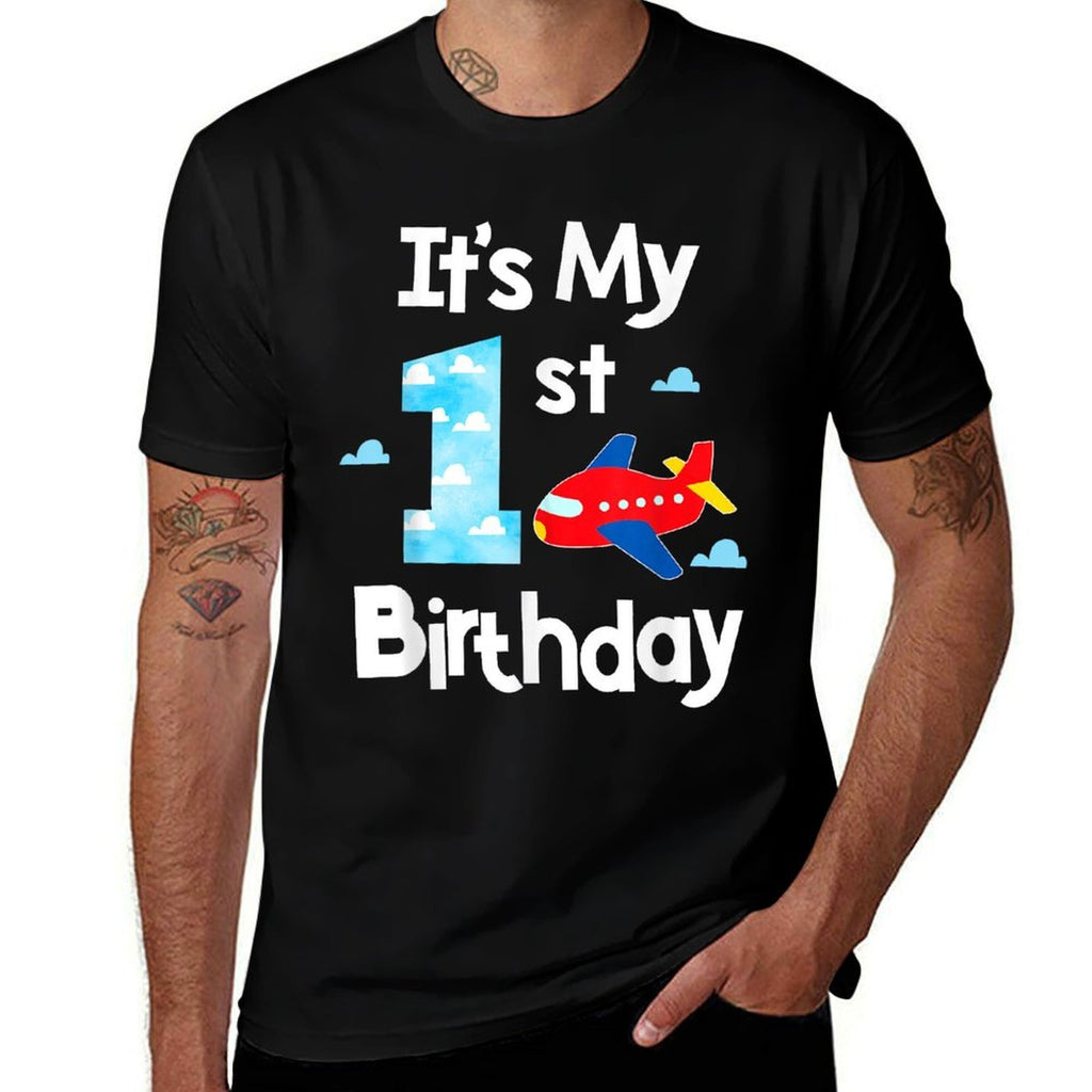It's My 1st Birthday Airplane Pilot 1 Years Old Boy Girl  Fade-proof Color T-Shirt
