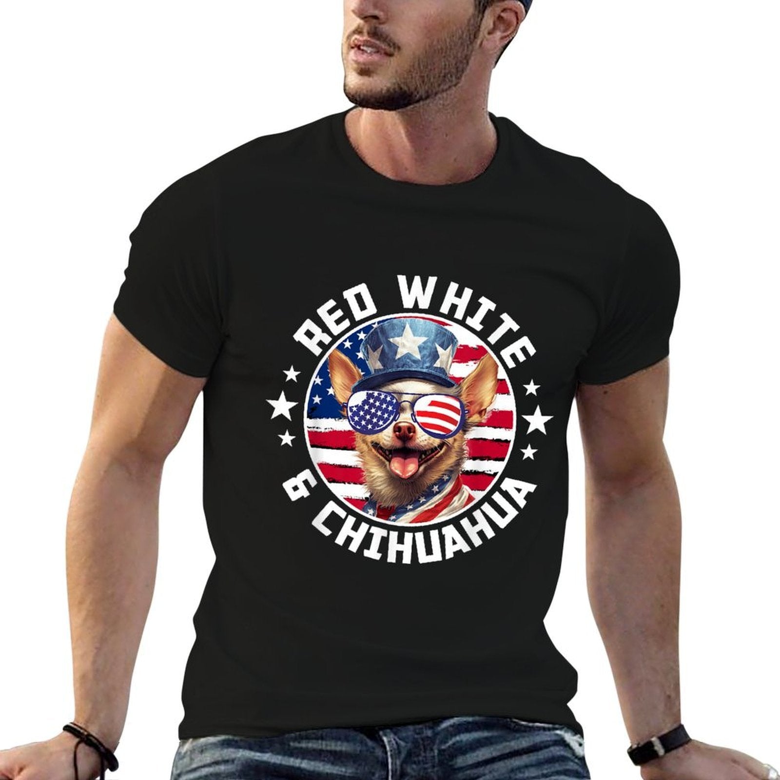 4th Of July Dog Funny Patriotic Red, White  Chihuahua Dog  Vintage-inspired T-Shirt