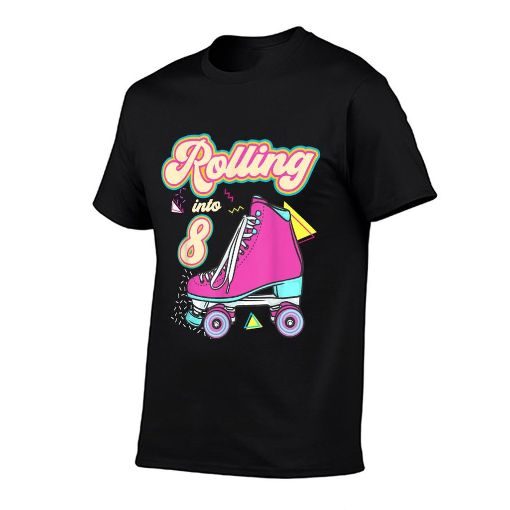 Rolling Into 8 Year Old Roller Skate 8th Birthday Girl  Wrinkle-resistant T-Shirt