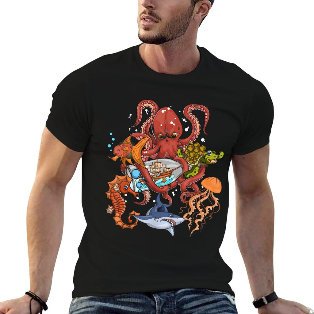 Jellyfish Turtle Seahorse Shark Octopus Kids Ocean Animal  High-quality Stitching T-Shirt
