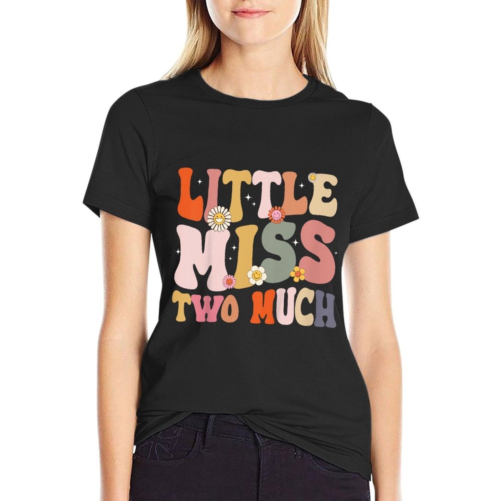 Kids Little Miss Two Much 2nd Birthday Outfit Girl Boho Groovy  Soft T-Shirt