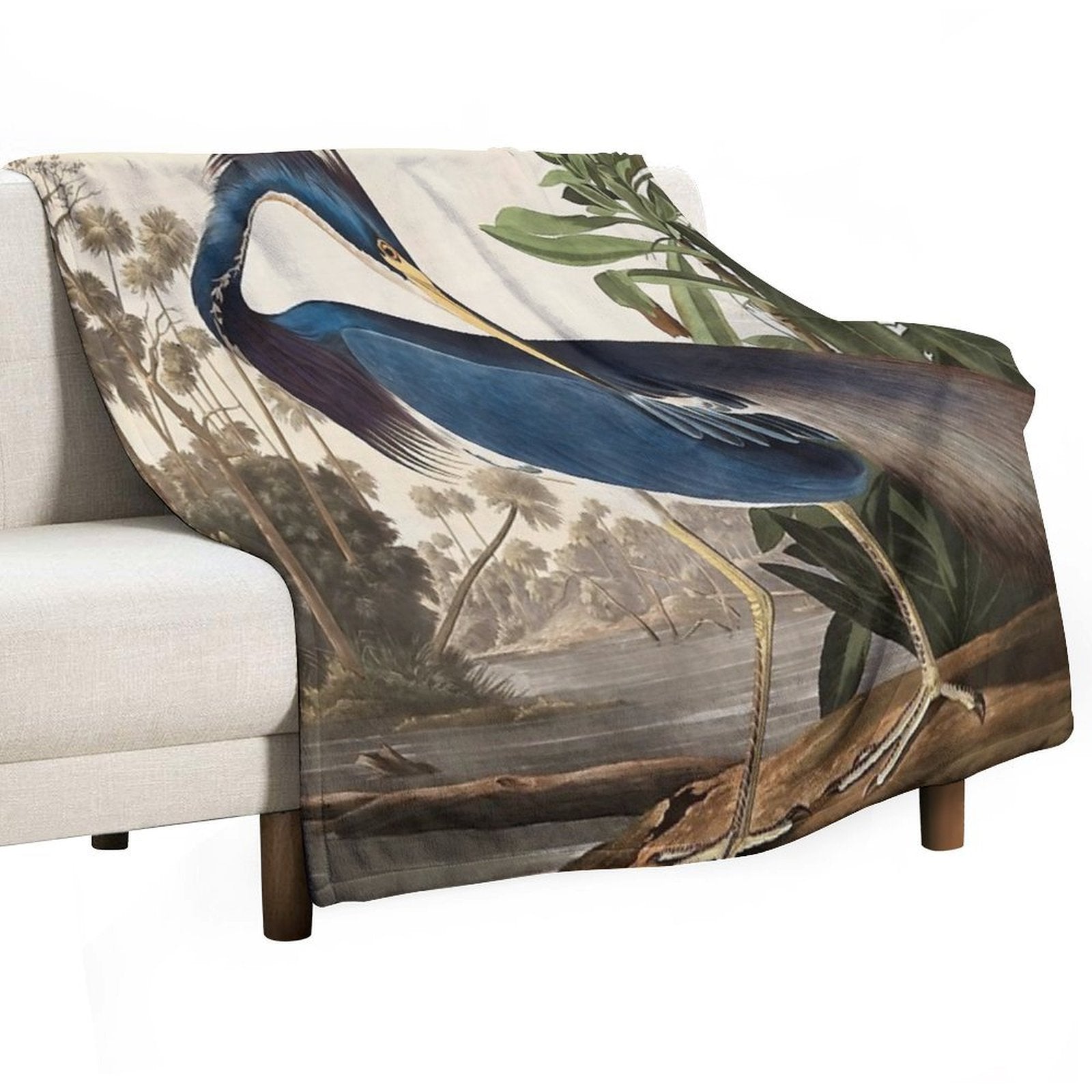 Blue Heron Vintage Tropical Bird Eco-conscious Throw Blanket