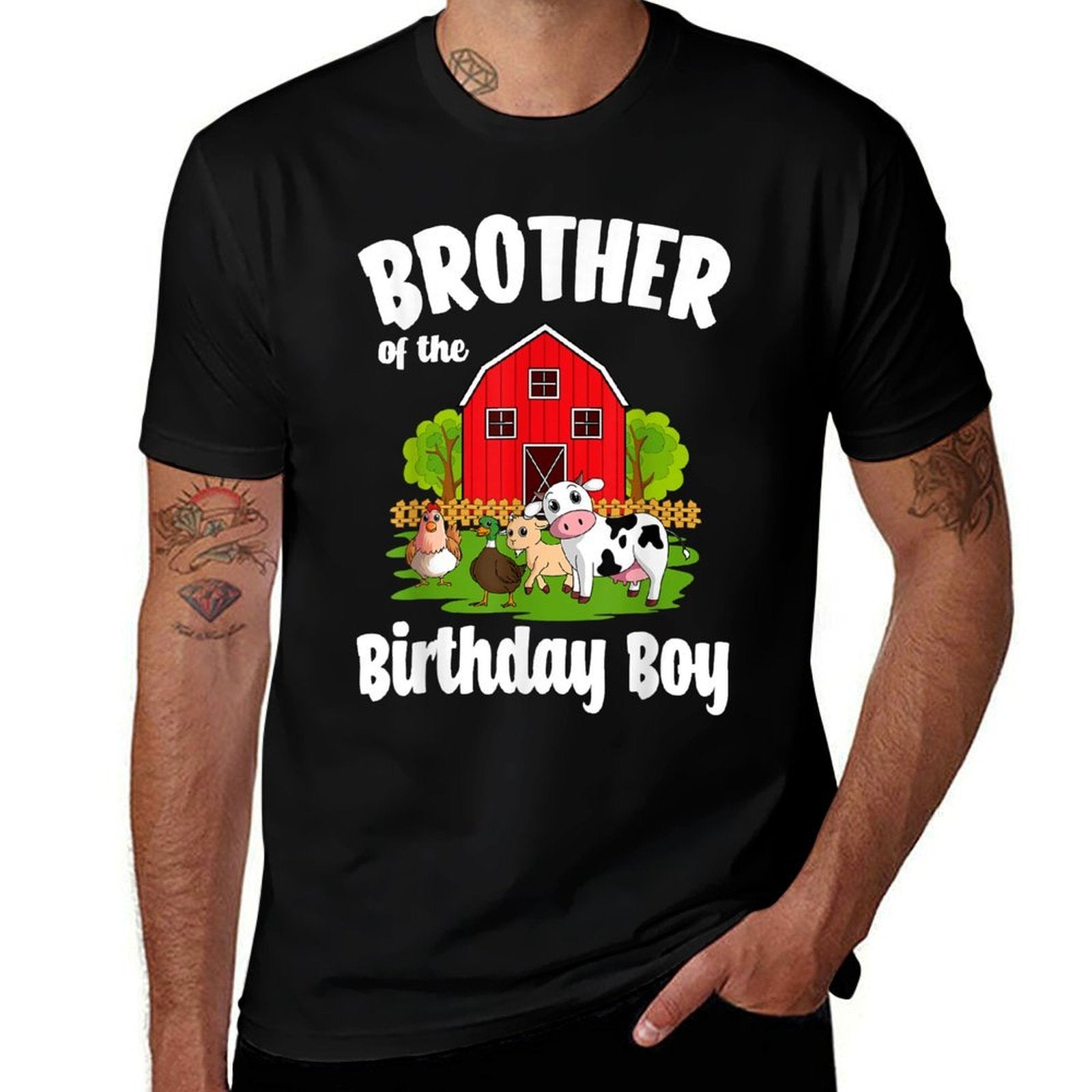 Brother Of The Birthday Boy Farm Animal Bday Party  Fade-proof Color T-Shirt