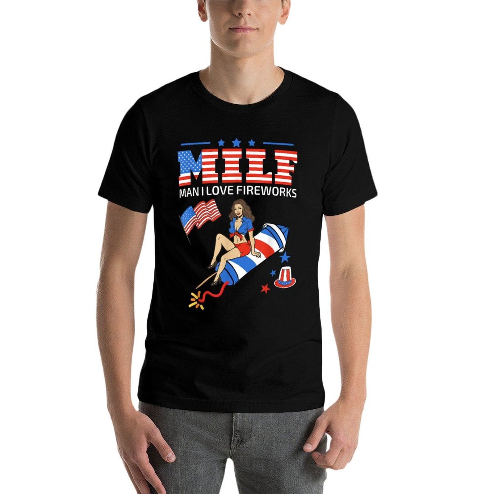 Saying Sarcastic MILF Man I Love Fireworks For Men  Soft T-Shirt