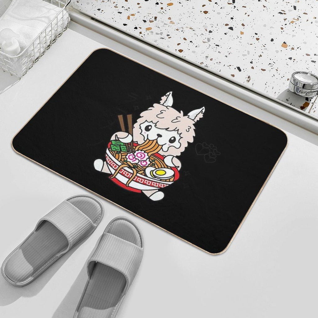 Llama Eating Ramen Cute Kawaii Noodles  Non-Slip Bath Mat