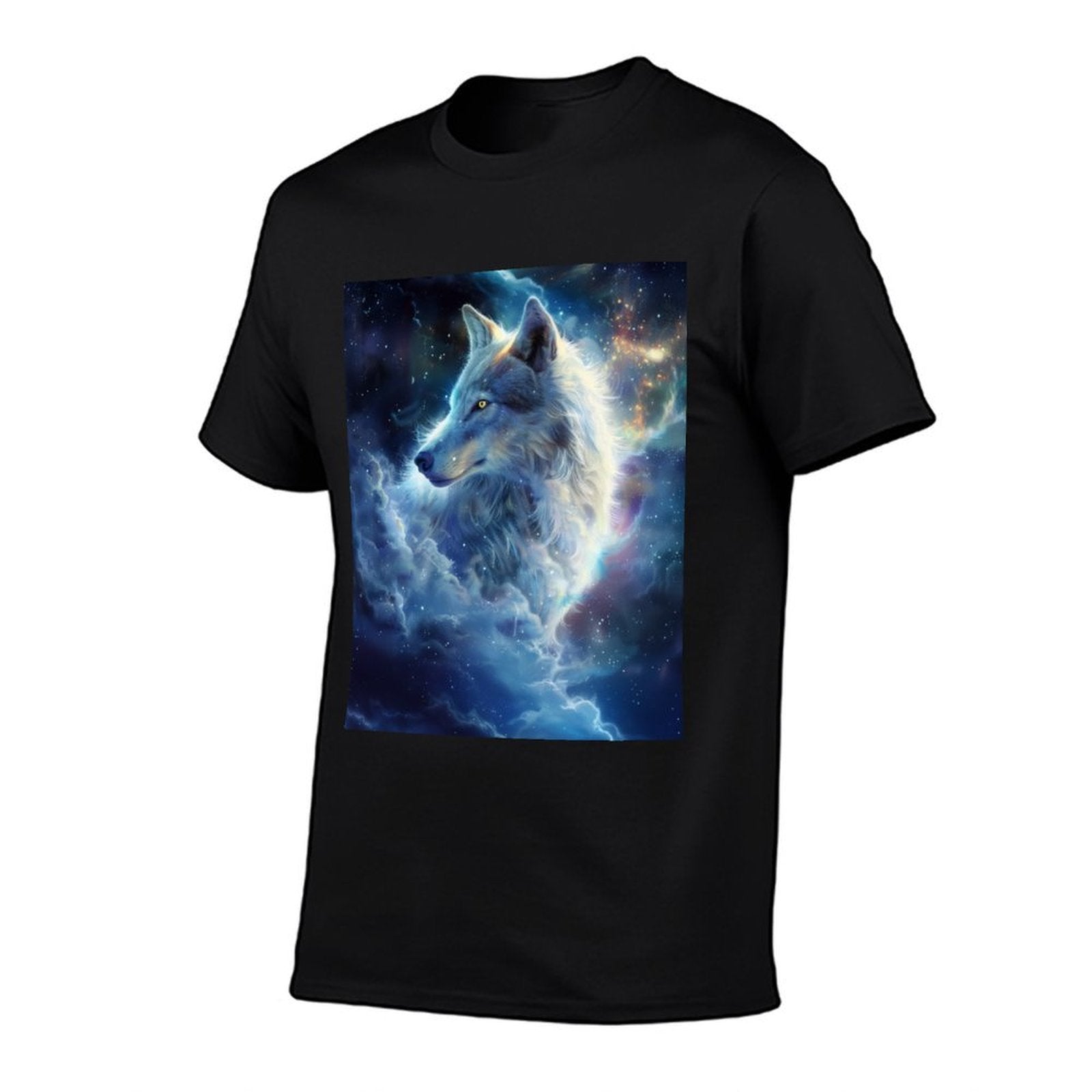 Alpha Galaxy Wolf Dark Fantasy Space Graphic Wolf Lovers  Rolled Sleeves T-Shirt