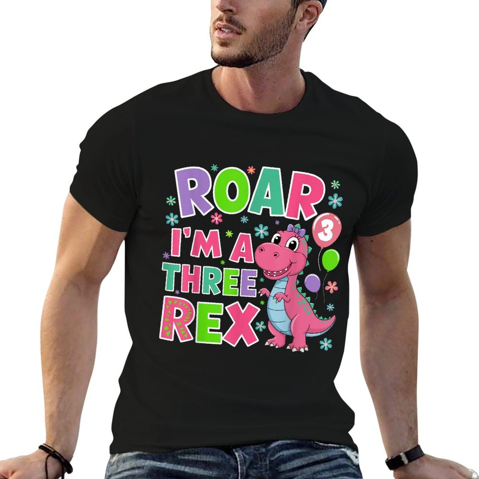 Roar I'm A Three Rex Birthday Girl 3 Year Old Dinosaur  Graphic-printed T-Shirt