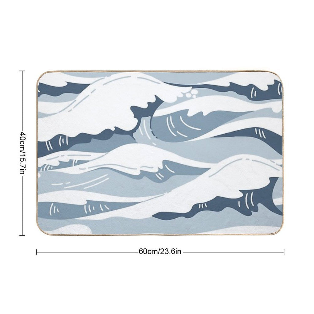 Light Blue Japanese Waves Durable Bath Mat