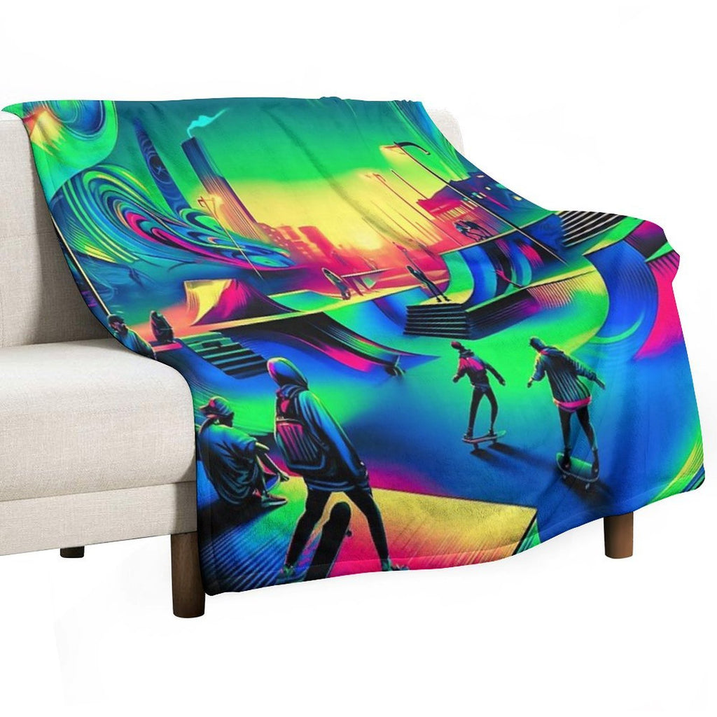Cyberpunk Skatepark Neon Uv Reactive Nights Machine-washable Throw Blanket