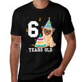 6 Years Old Birthday Pug Dog Lover Party Kids Boys Girls  Summer-ready Fabric T-Shirt