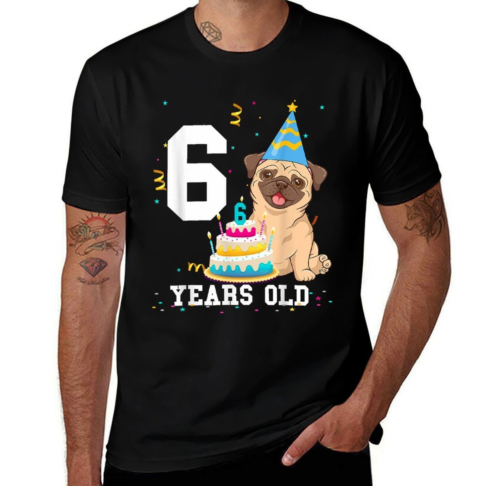 6 Years Old Birthday Pug Dog Lover Party Kids Boys Girls  Summer-ready Fabric T-Shirt