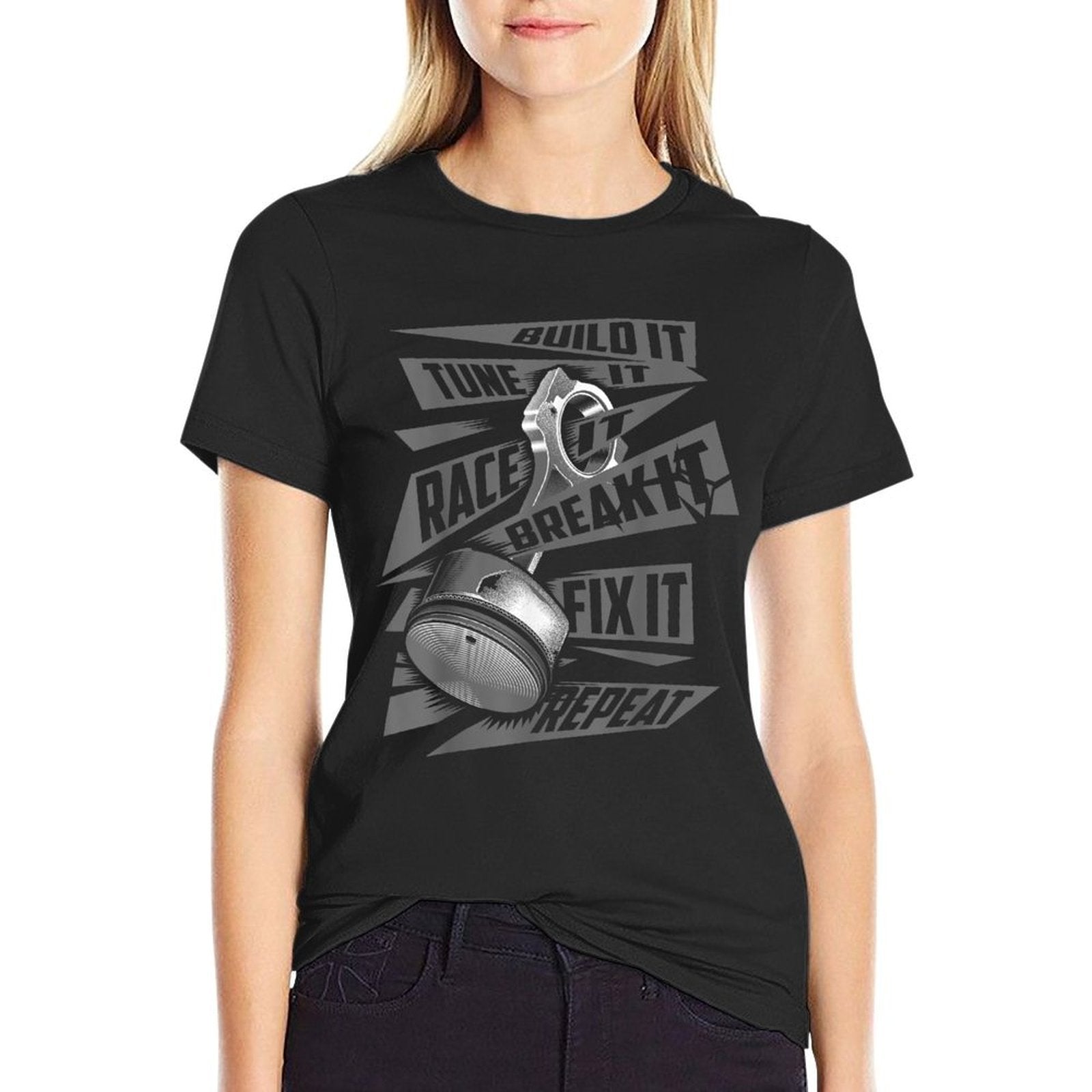 Funny Build It Tune It Race It Break It Fix It Repeat  Rolled Sleeves T-Shirt