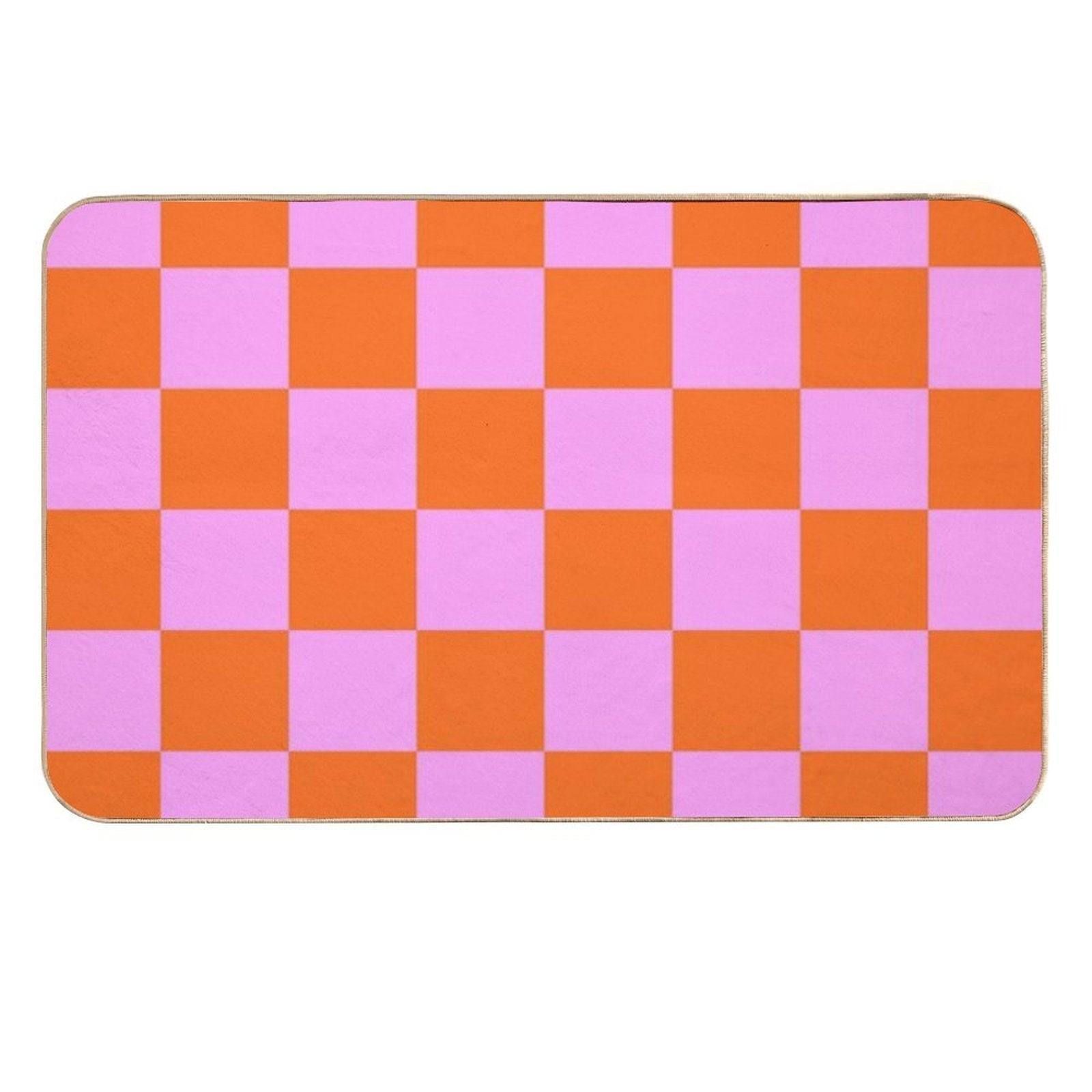 Checkerboard Retro Check Geometric Checked Pattern in Bright Orange Red And Pink  Absorbent Bath Mat