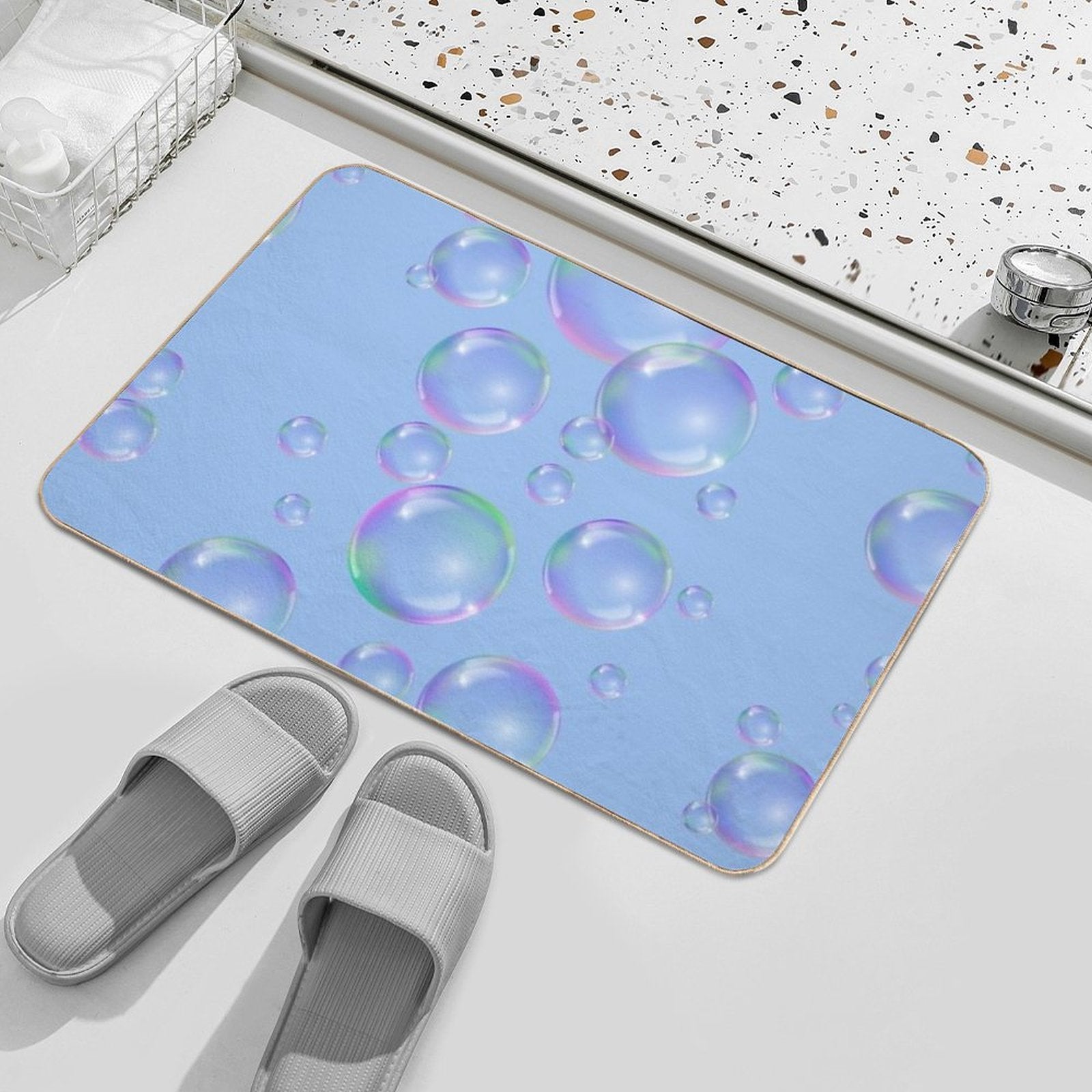 Colorful Bubbles Pattern - Light Blue Background  Repositionable Bath Mat