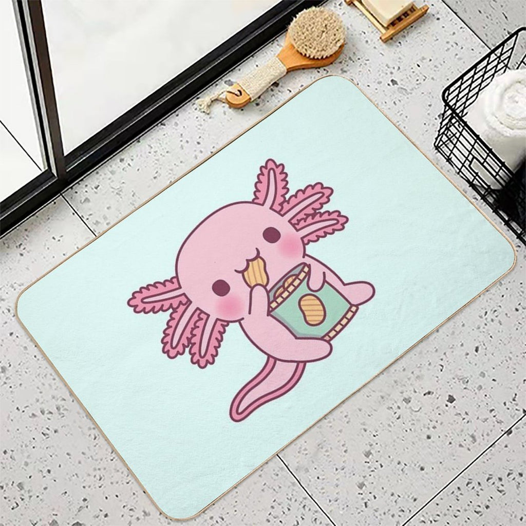 Cute Axolotl Eating Potato Chips  Odorless Bath Mat