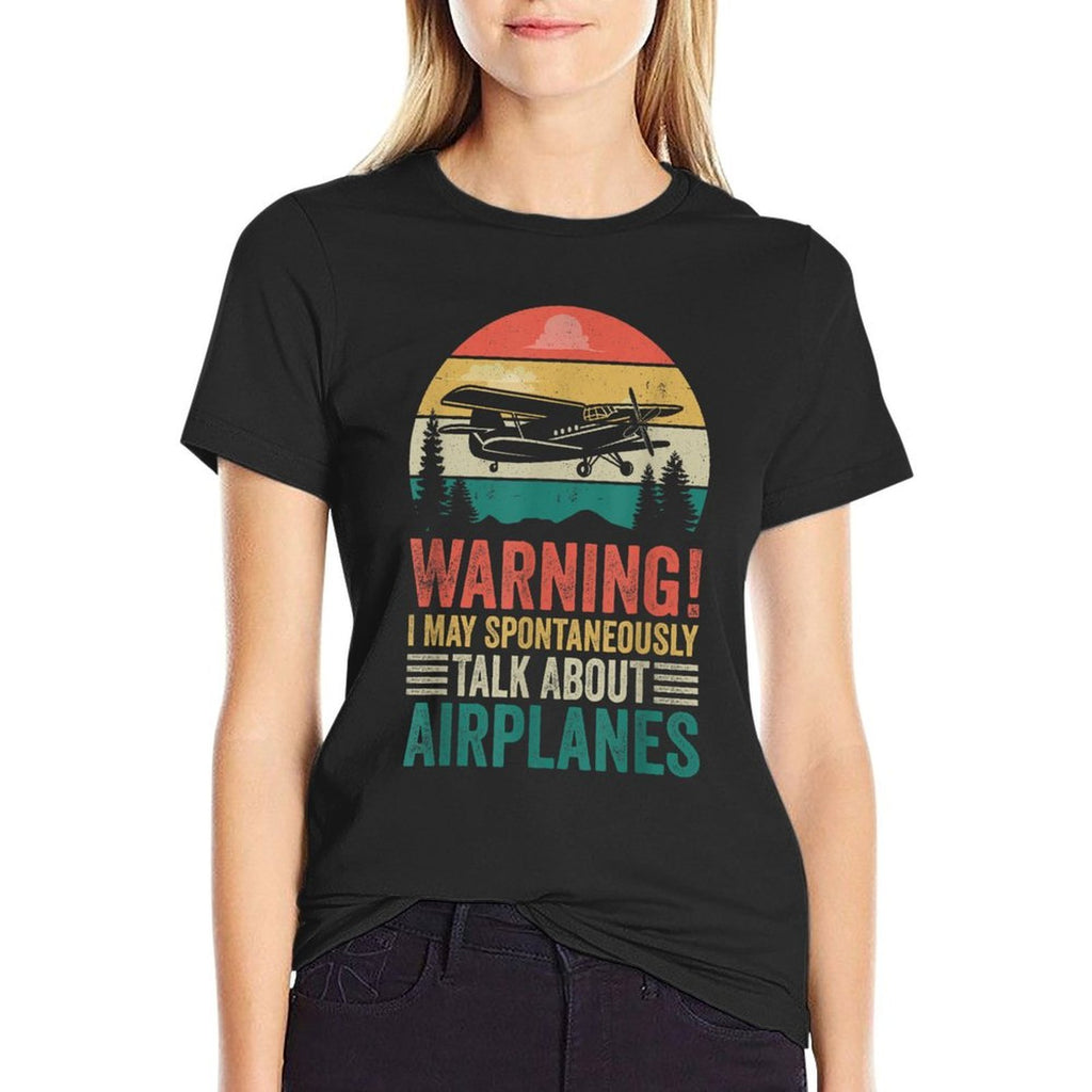 I May Spontaneously Talk About Airplanes Aviation Pilot  Heathered Texture T-Shirt