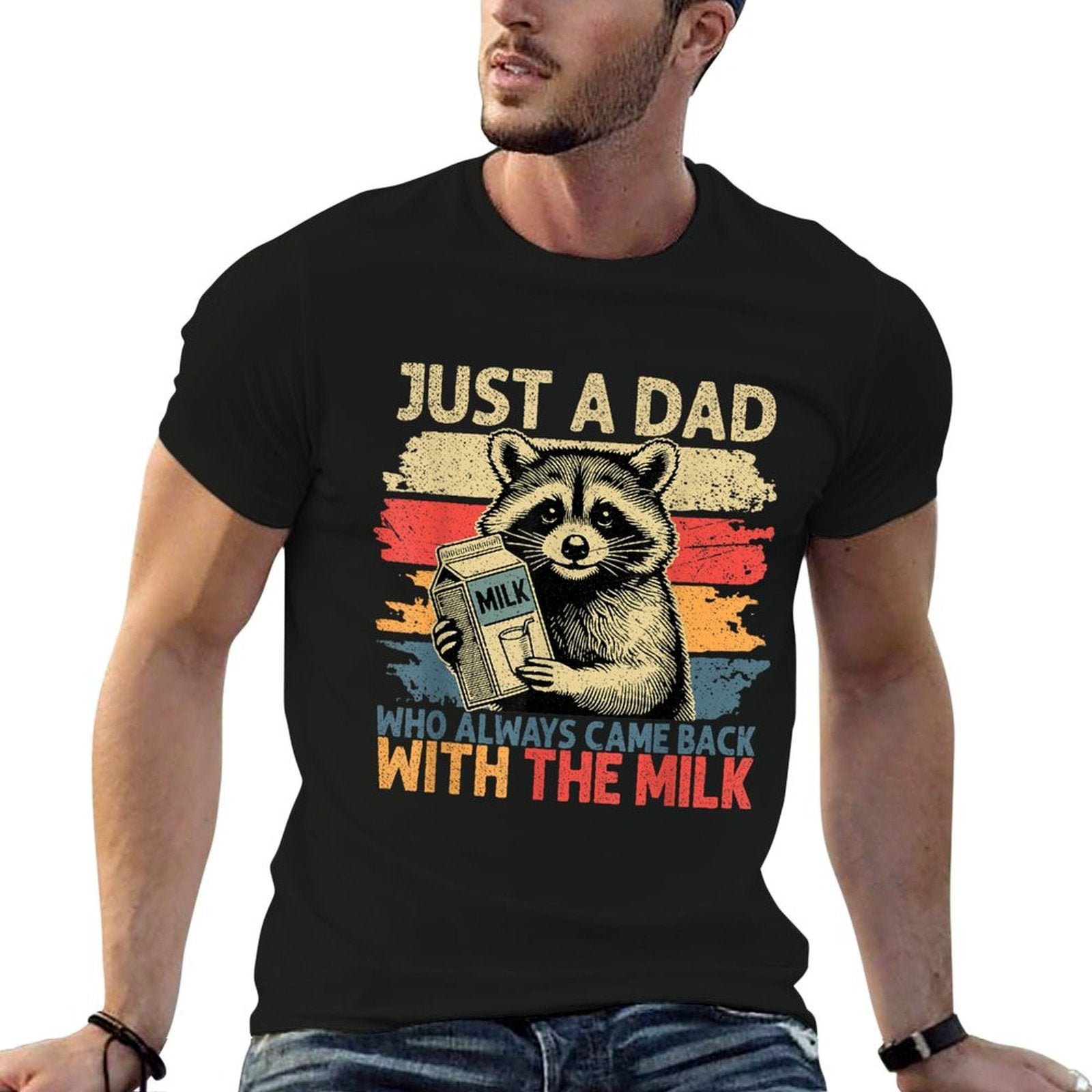 Just A Dad Who Always Came Back With The Milk Fathers Day  Ribbed Collar T-Shirt