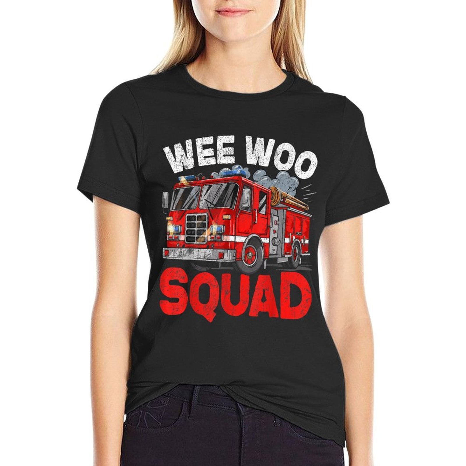 Wee Woo Squad Funny Firefighter Fire Truck Fireman Men Women  Slim-fit Cut T-Shirt