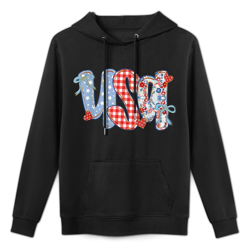 USA Flower Coquette Bow American Patriotic Happy 4th Of July Colorfast Hoodie
