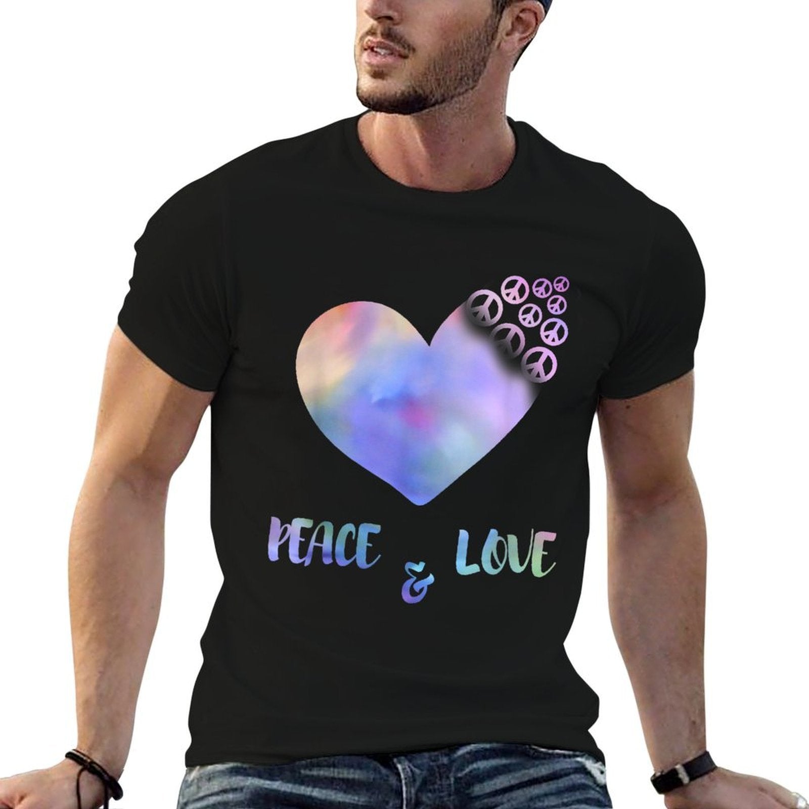 Peace Sign Spiral Love Heart 60S 70S Rainbow Abstract Print  Eco-friendly Material T-Shirt