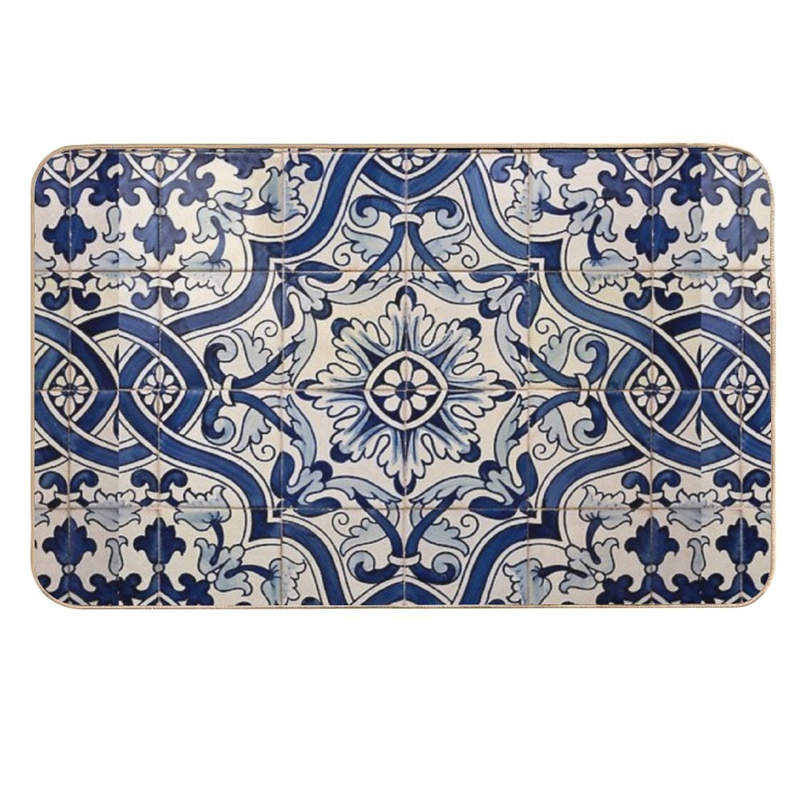 Beautiful Blue Portuguese Tile - Azulejo  Easy Maintenance Bath Mat