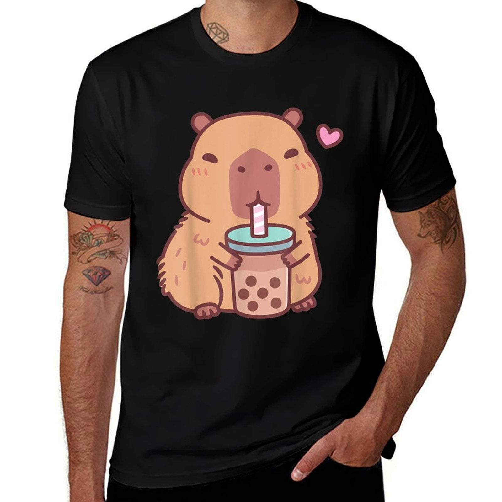 Cute Capybara Kawaii Anime Drinking Bubble Tea Lover Girls  Moisture-wicking T-Shirt